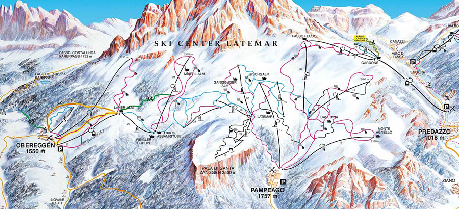 Mappa Piste Sci comprensorio Ski Center Latemar